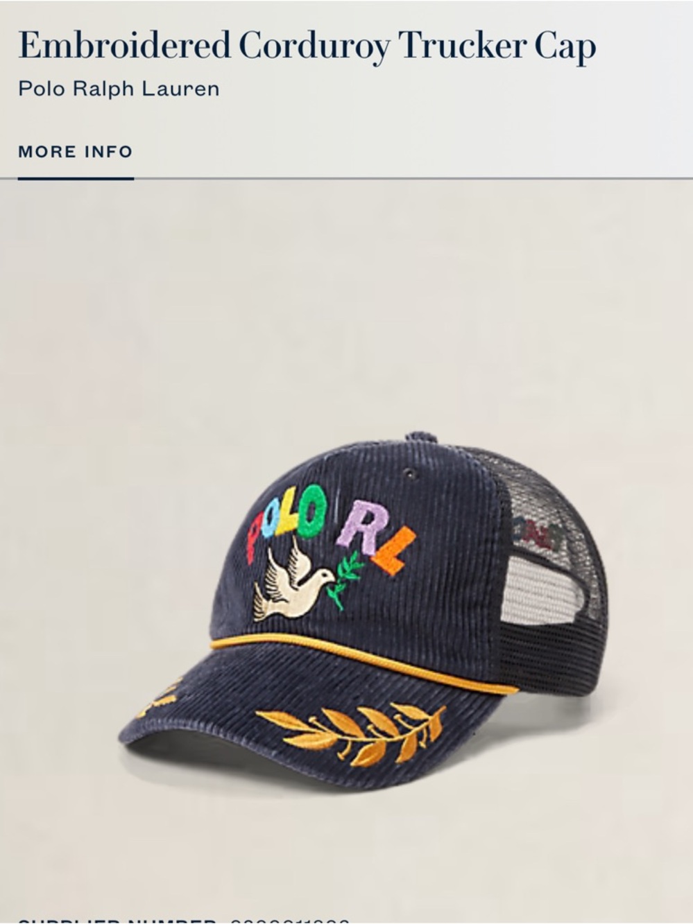 Polo By Ralph Lauren Embroidered Corduroy Trucker Hat